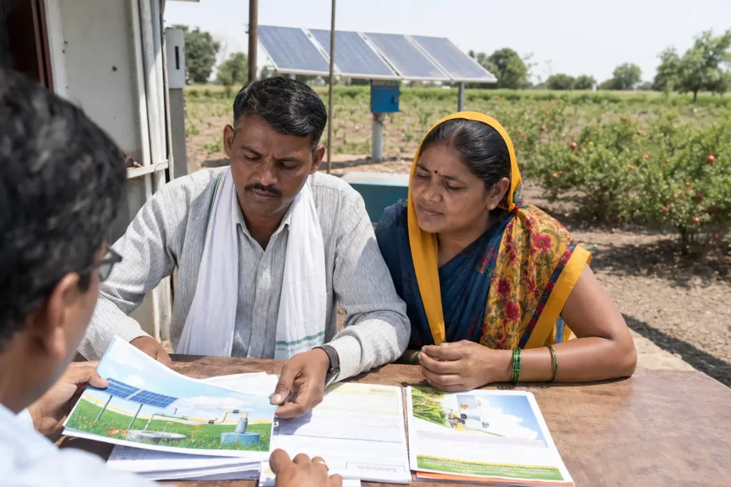 PM-KUSUM solar agriculture pump guide — 3 hp solar pump farmer share maharashtra 2026 — Maharashtra farm irrigation under Kusum Mahaurja scheme