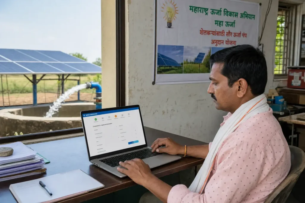 PM-KUSUM solar agriculture pump guide — apply component b through meda mahaurja portal — Maharashtra farm irrigation under Kusum Mahaurja scheme