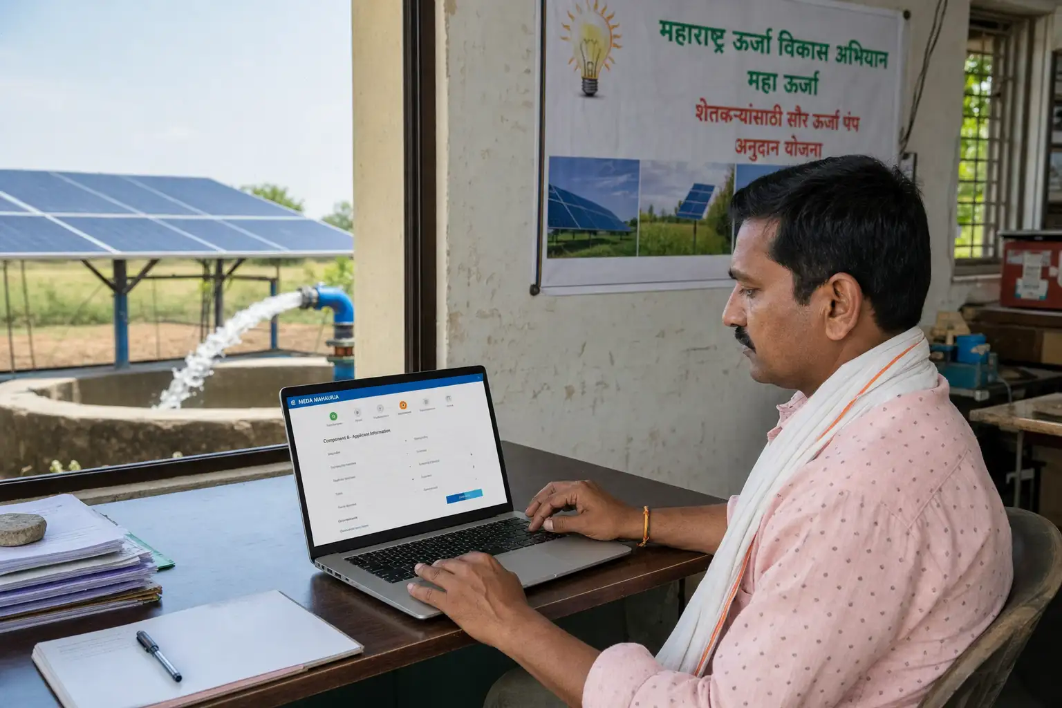 PM-KUSUM solar agriculture pump guide — apply component b through meda mahaurja portal — Maharashtra farm irrigation under Kusum Mahaurja scheme