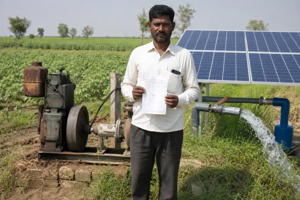 PM-KUSUM solar agriculture pump guide — diesel pump purchase invoice replacement scheme proof — Maharashtra farm irrigation under Kusum Mahaurja scheme