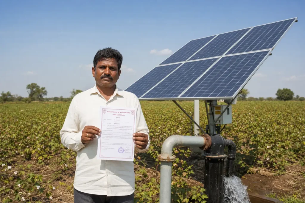 PM-KUSUM solar agriculture pump guide — valid caste certificate format maharashtra solar pump — Maharashtra farm irrigation under Kusum Mahaurja scheme