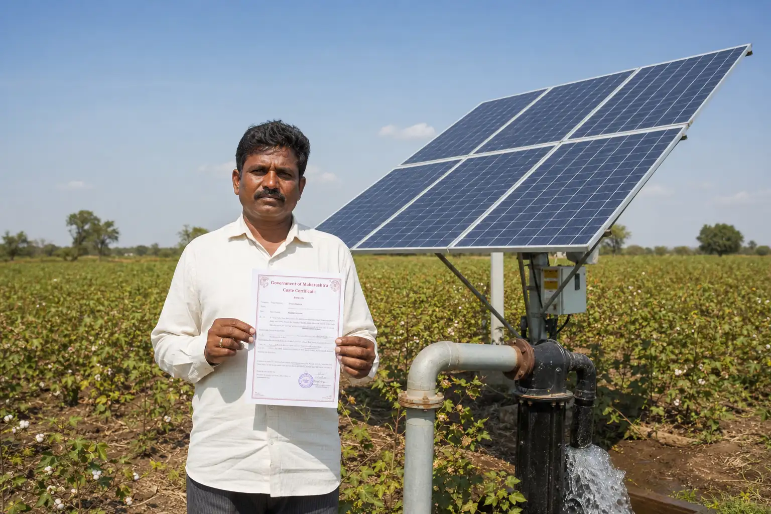 PM-KUSUM solar agriculture pump guide — valid caste certificate format maharashtra solar pump — Maharashtra farm irrigation under Kusum Mahaurja scheme